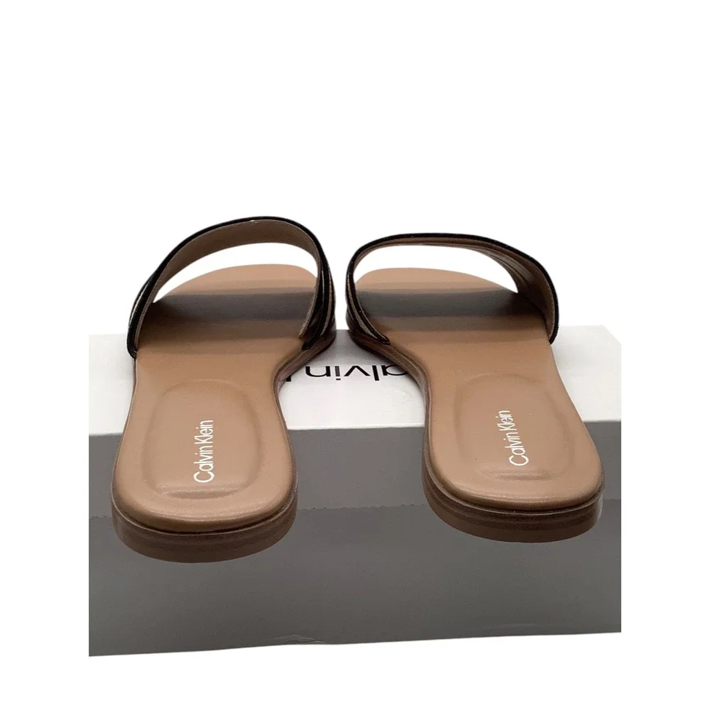 Calvin Klein Kendell Women Slide Sandals Light Natural Black Striped Flat 9.5 M